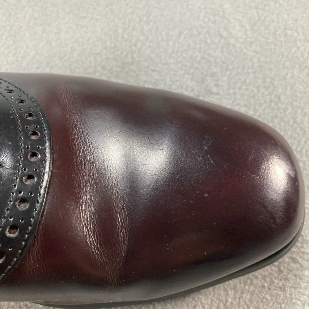 Florsheim Mens Lace Up Dress Saddle Shoes‎ Two Tone Burgundy Black Leather 11D